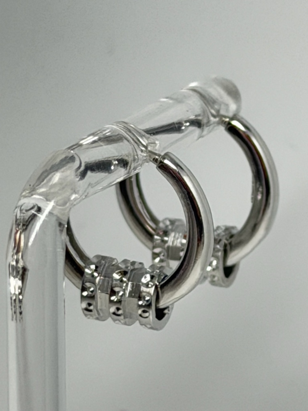 925 stamped, Sterling Silver Hoop Huggie Earrings with Accent !